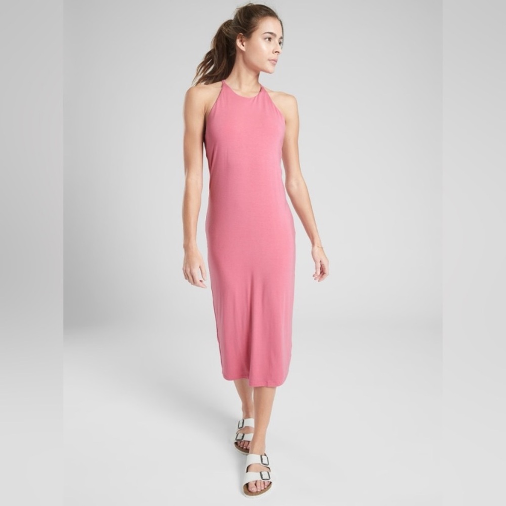 Athleta Pink Sheath Halter Midi Dress